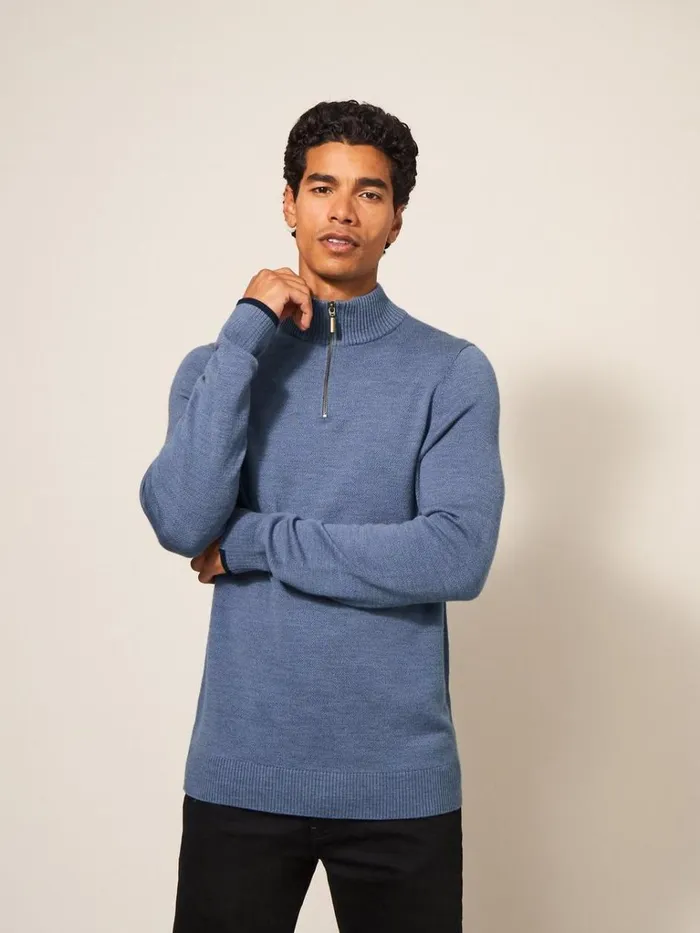 Men KNITWEAR White Stuff Newport Merino Jumper Chambray Blue Men KNITWEAR White Stuff Newport Merino Jumper Chambray Blue