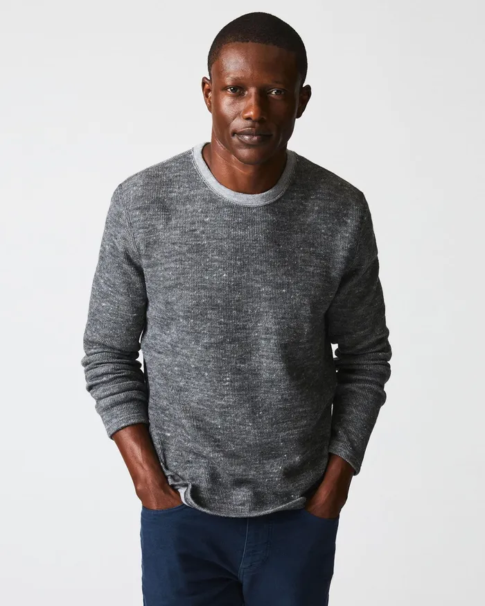 Men LS Rib Tee Heather Grey Billy Reid Polos Tees and Henleys