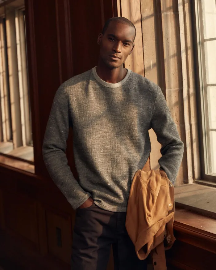 Men LS Rib Tee Heather Grey Billy Reid Polos Tees and Henleys