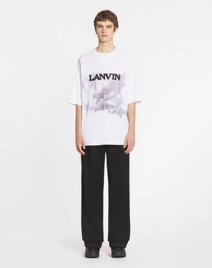 Men Lanvin Coats and Jackets Lanvin X Future Unisex Eagle Print Loosefit Tshirt White Mustangblack Men Lanvin Coats and Jackets Lanvin X Future Unisex Eagle Print Loosefit Tshirt White Mustangblack