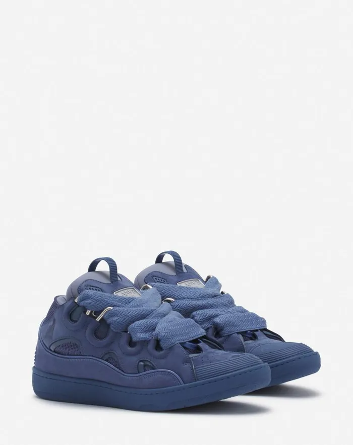 Men Lanvin Curb Leather Curb Sneakers Cornflower Men Lanvin Curb Leather Curb Sneakers Cornflower