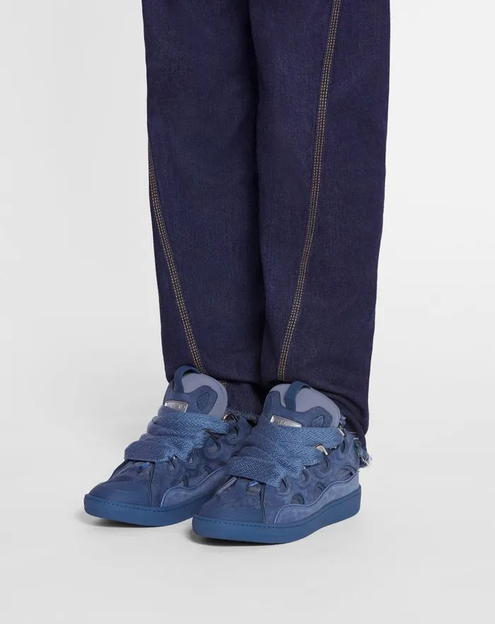 Men Lanvin Curb Leather Curb Sneakers Cornflower Men Lanvin Curb Leather Curb Sneakers Cornflower