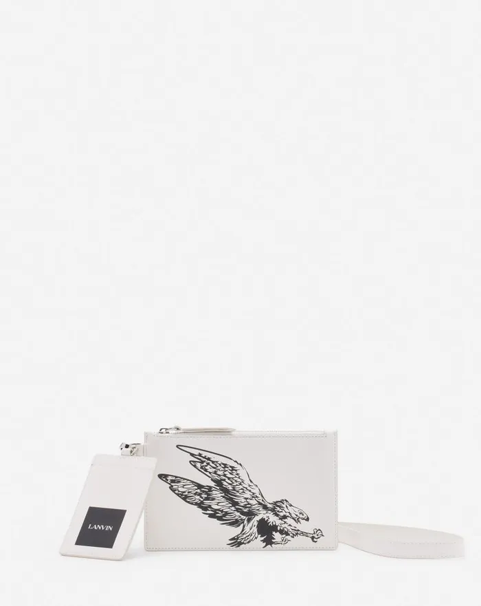 Men Lanvin Wallets and Small Leather Goods Lanvin X Future Leather Double Clutch With Eagle Print White Mustangblack