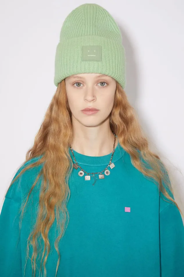 Men Large Face Logo Beanie Spring Green Acne Studios Hats