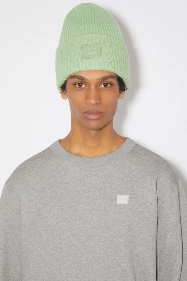 Men Large Face Logo Beanie Spring Green Acne Studios Hats