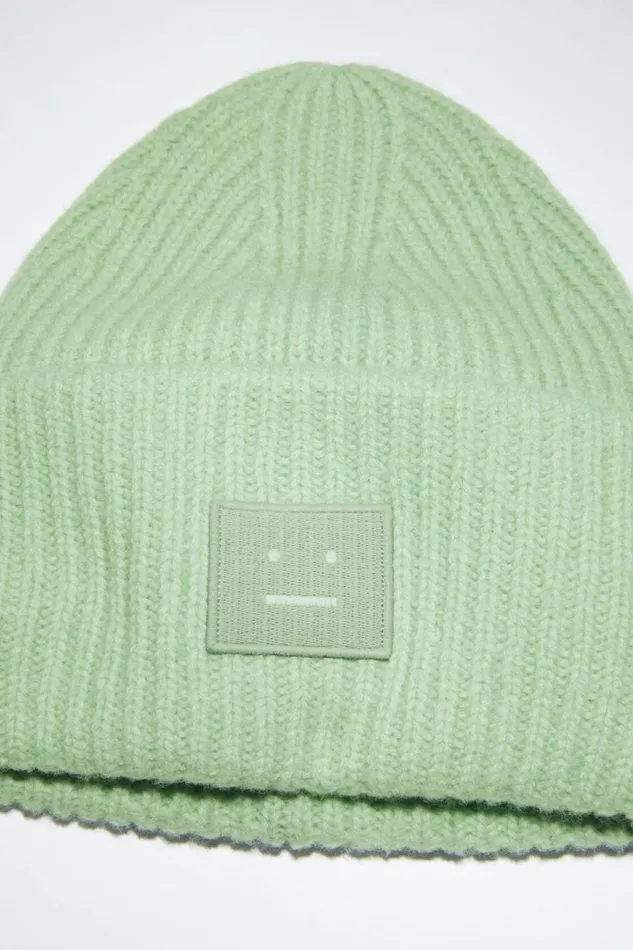 Men Large Face Logo Beanie Spring Green Acne Studios Hats