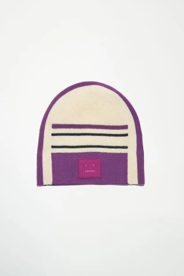 Men Large Face Patch Beanie Oatmeal Melange Acne Studios Hats