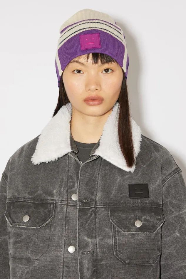 Men Large Face Patch Beanie Oatmeal Melange Acne Studios Hats
