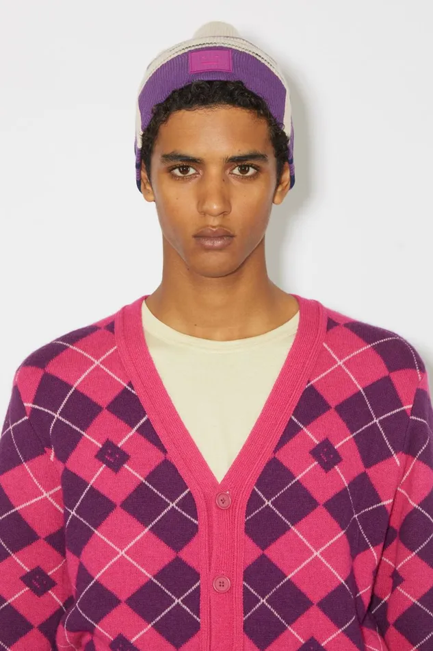 Men Large Face Patch Beanie Oatmeal Melange Acne Studios Hats
