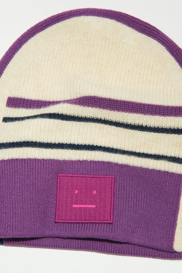 Men Large Face Patch Beanie Oatmeal Melange Acne Studios Hats