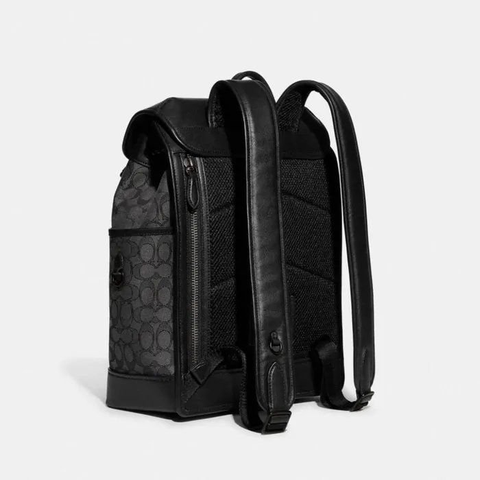 Men League Flap Backpack In Signature Jacquard Charcoalblack Coach Backpacks