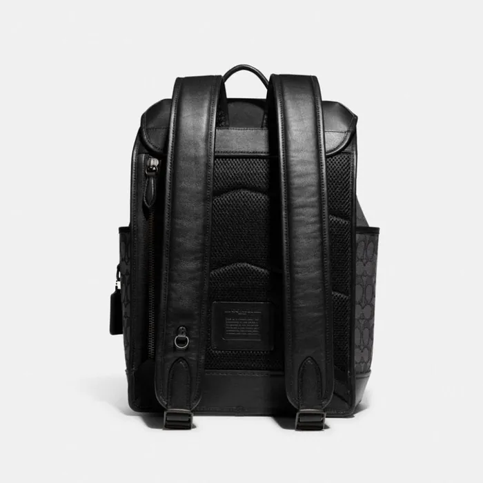Men League Flap Backpack In Signature Jacquard Charcoalblack Coach Backpacks