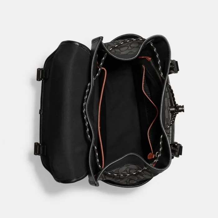 Men League Flap Backpack In Signature Jacquard Charcoalblack Coach Backpacks