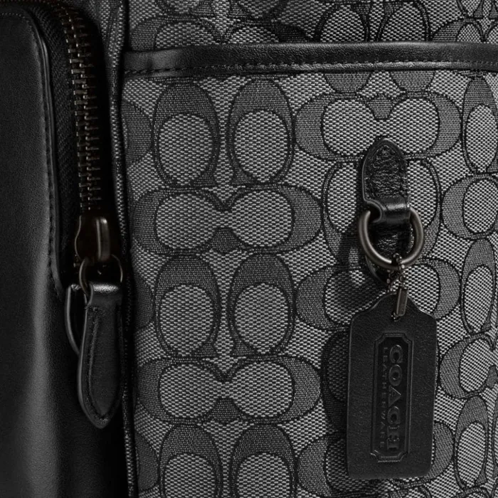 Men League Flap Backpack In Signature Jacquard Charcoalblack Coach Backpacks
