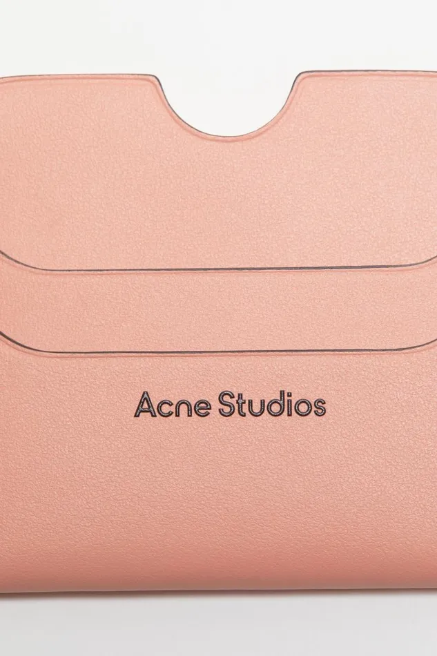 Men Leather Card Holder Salmon Pink Acne Studios Small Leather Goods