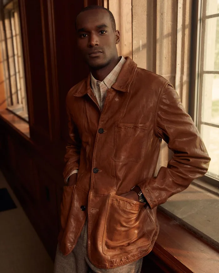 Men Leather Chore Coat Cognac Billy Reid Jackets and Outerwear