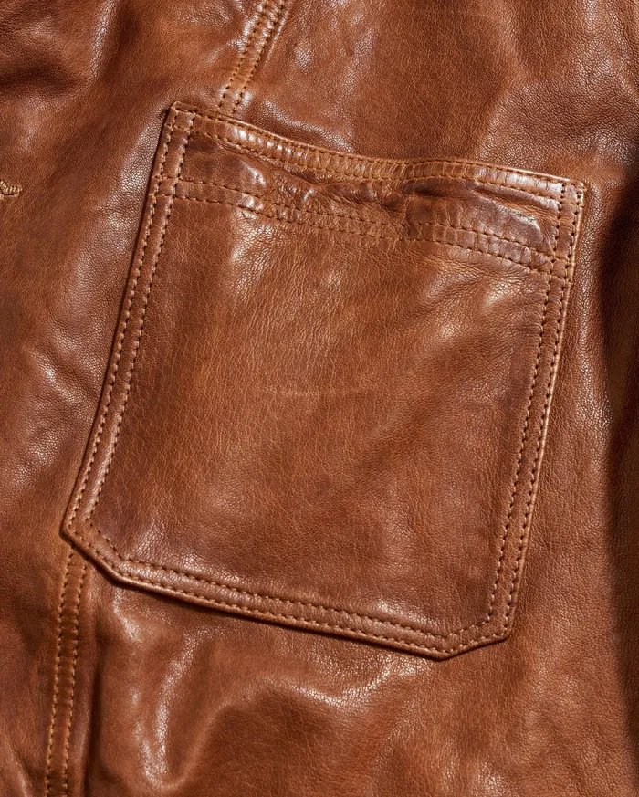 Men Leather Chore Coat Cognac Billy Reid Jackets and Outerwear