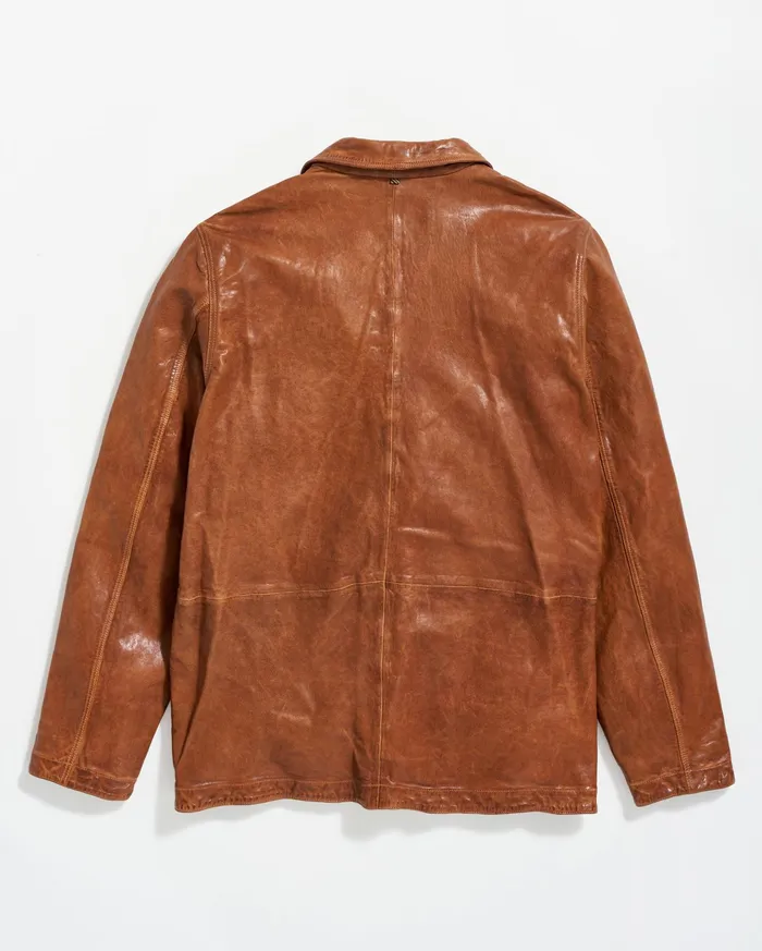 Men Leather Chore Coat Cognac Billy Reid Jackets and Outerwear