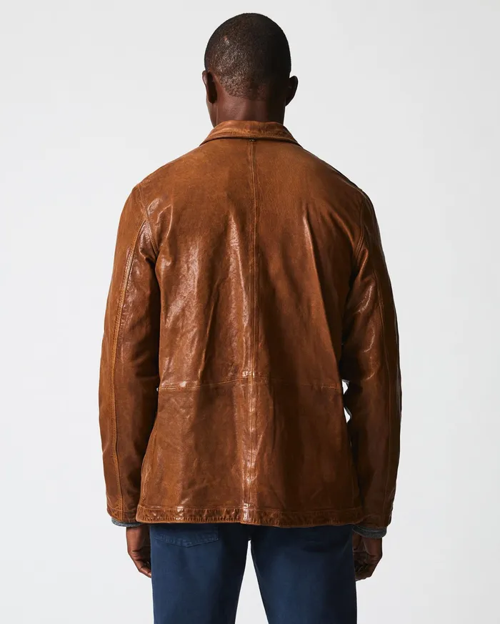 Men Leather Chore Coat Cognac Billy Reid Jackets and Outerwear