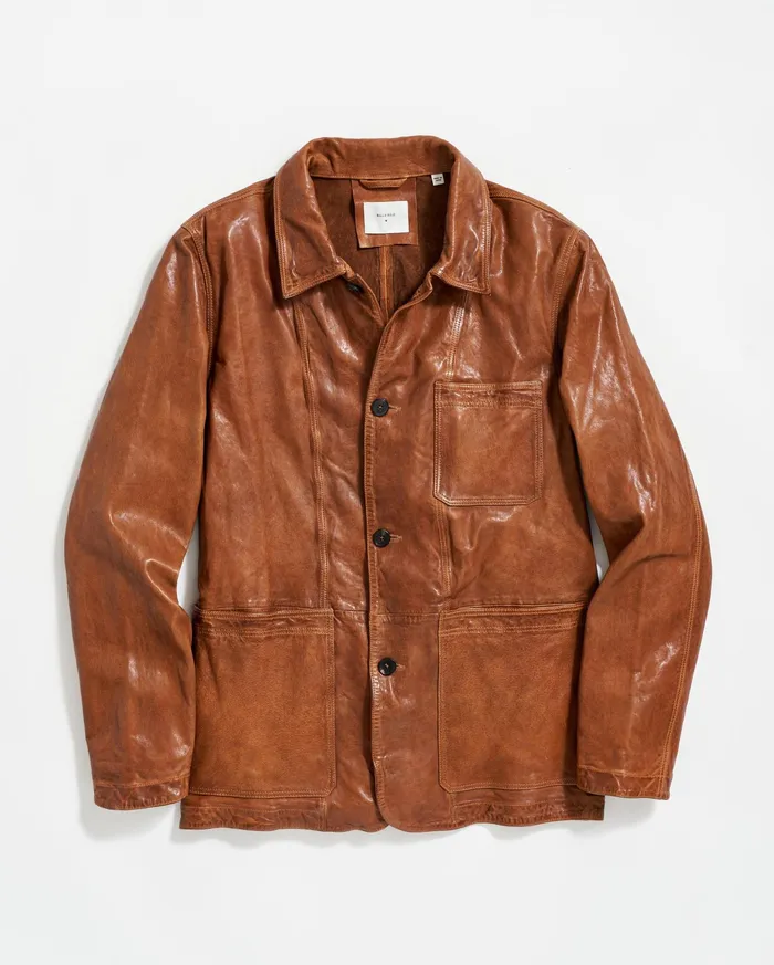 Men Leather Chore Coat Cognac Billy Reid Jackets and Outerwear