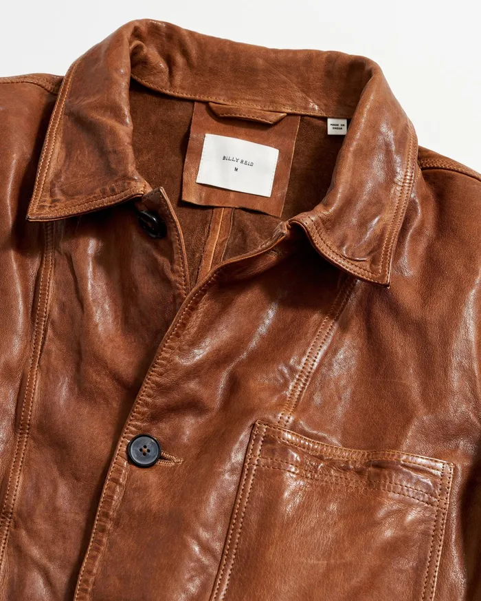 Men Leather Chore Coat Cognac Billy Reid Jackets and Outerwear