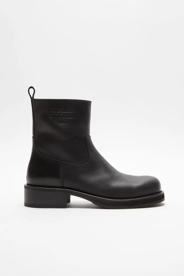 Men Leather Waxed Boots Black Acne Studios Shoes