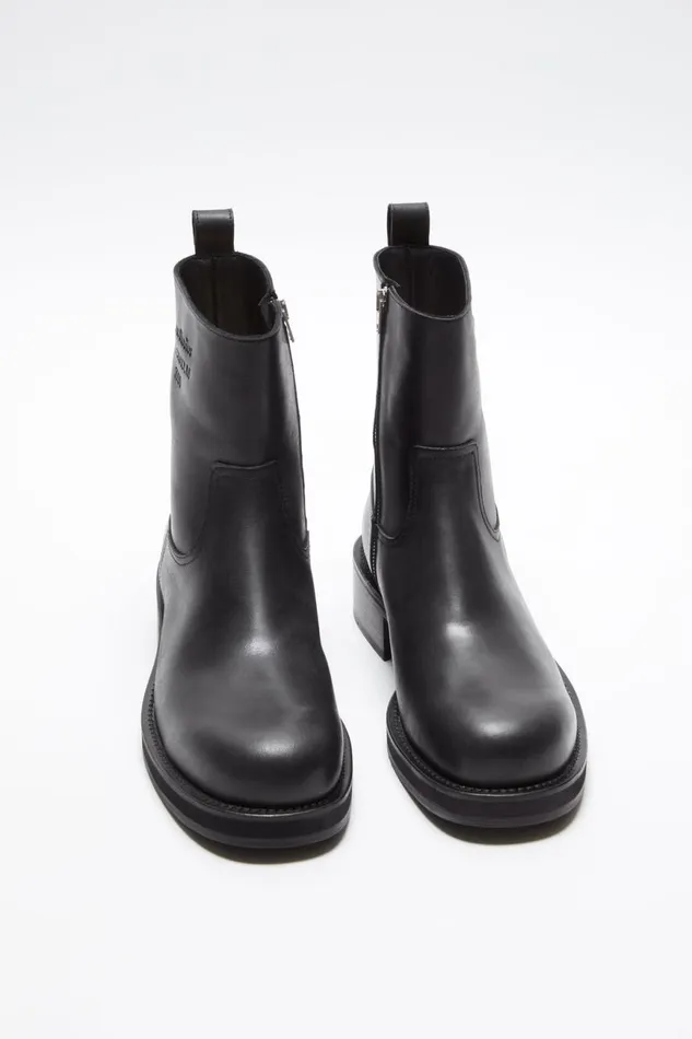 Men Leather Waxed Boots Black Acne Studios Shoes