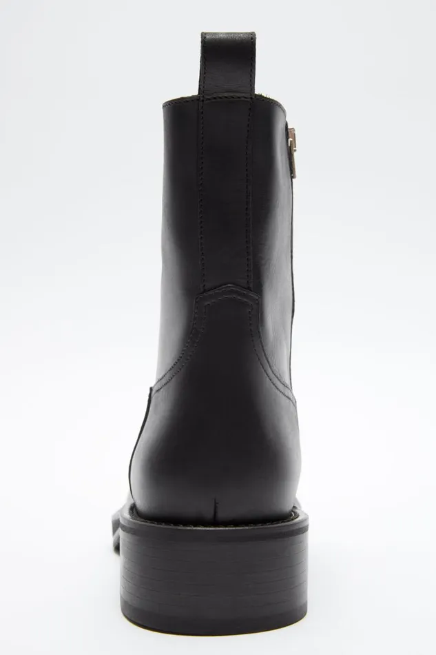 Men Leather Waxed Boots Black Acne Studios Shoes