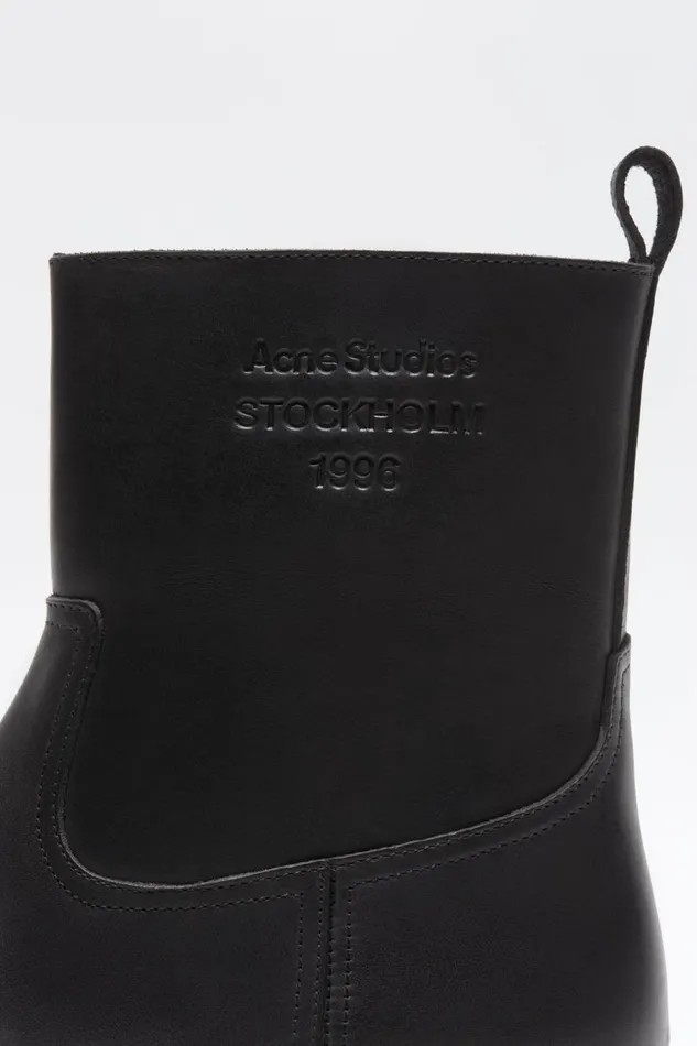 Men Leather Waxed Boots Black Acne Studios Shoes