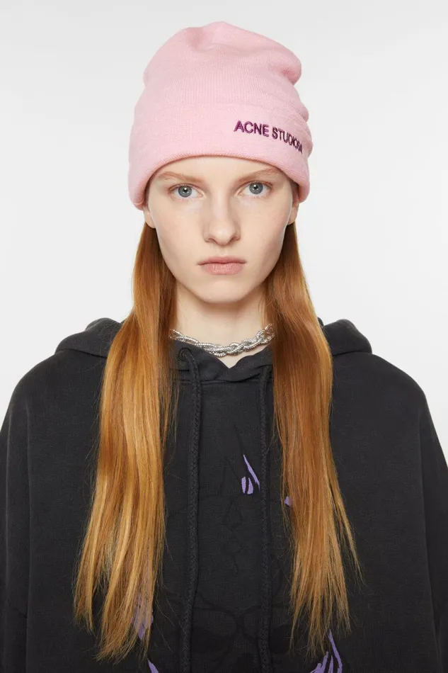 Men Logo Beanie Light Pink Acne Studios Hats