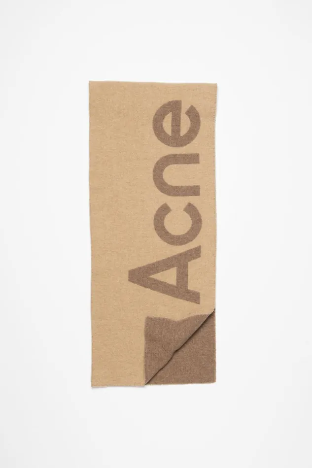 Men Logo Jacquard Scarf 8211 Narrow Camel Brown Acne Studios Scarves