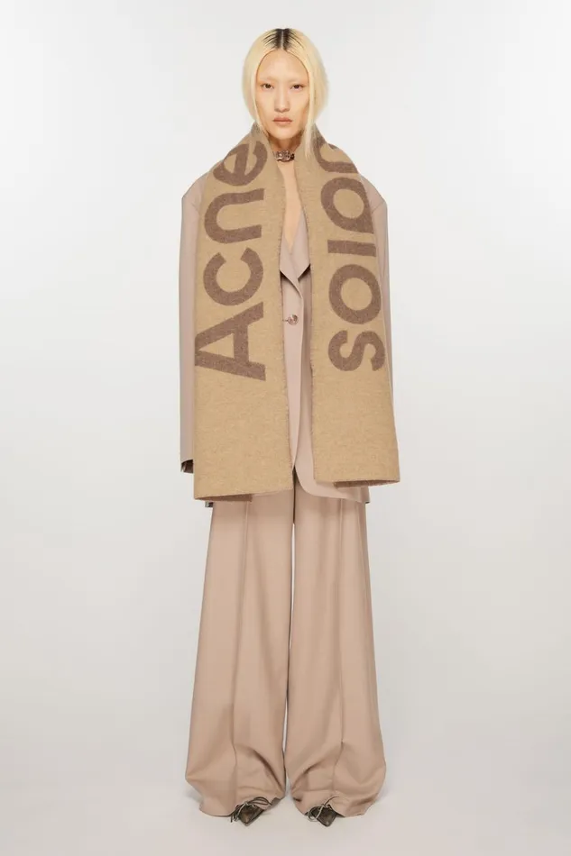 Men Logo Jacquard Scarf 8211 Narrow Camel Brown Acne Studios Scarves