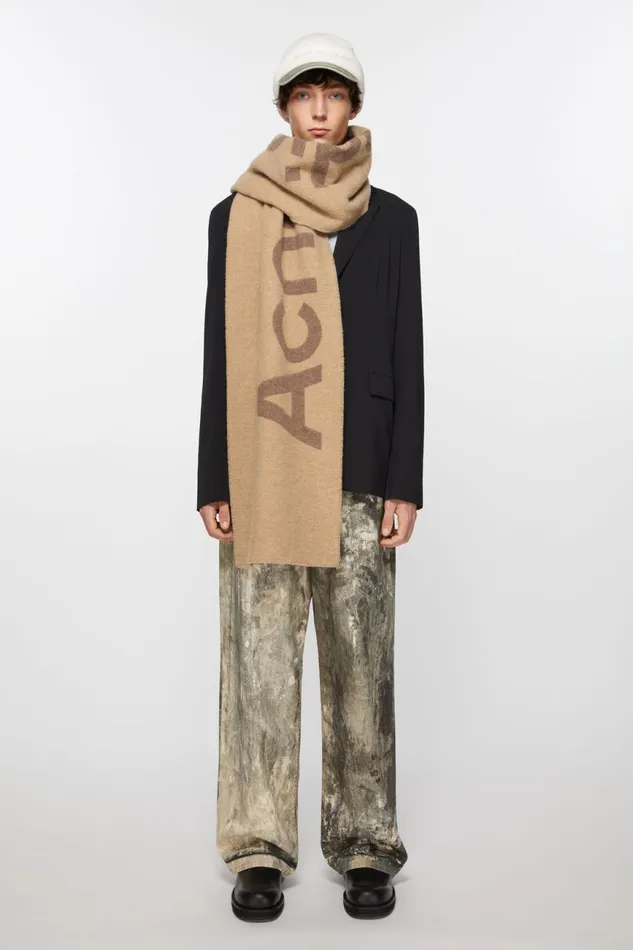 Men Logo Jacquard Scarf 8211 Narrow Camel Brown Acne Studios Scarves