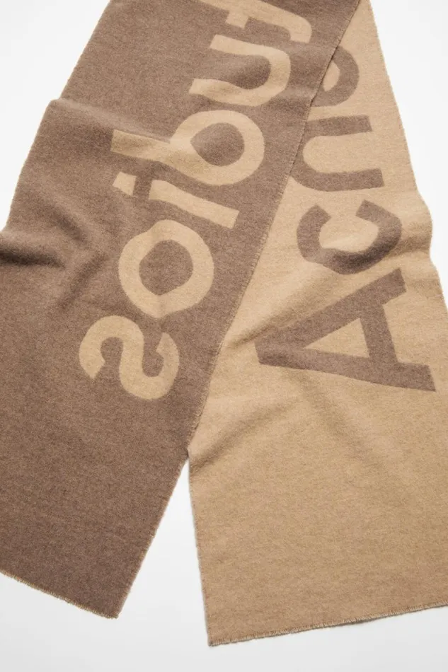 Men Logo Jacquard Scarf 8211 Narrow Camel Brown Acne Studios Scarves