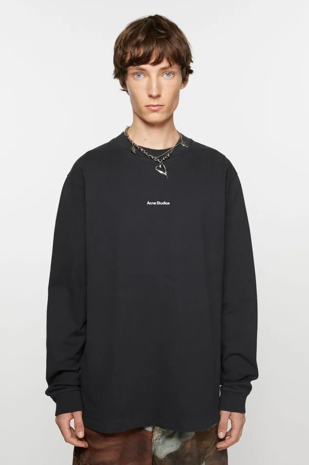 Men Logo Long Sleeve Tshirt Black Acne Studios Tshirts