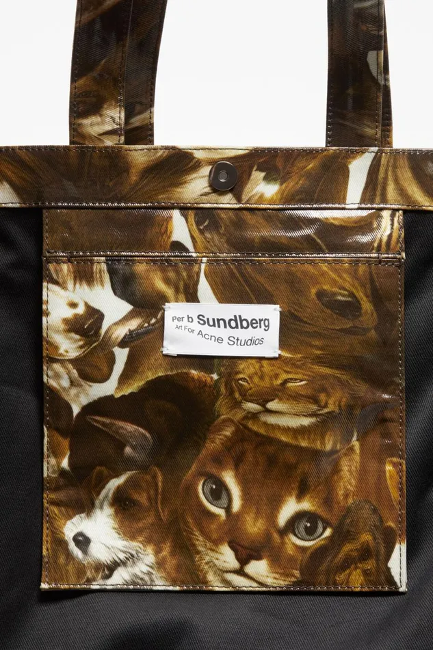 Men Logo Shoulder Tote Bag Cognac Brown Multi Acne Studios Bags