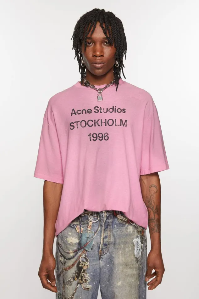 Men Logo Tshirt 8211 Relaxed Fit Cotton Candy Pink Acne Studios Tshirts