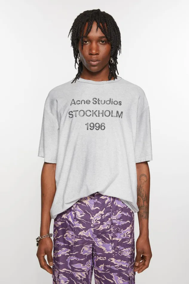 Men Logo Tshirt 8211 Relaxed Unisex Fit Pale Grey Melange Acne Studios Tshirts