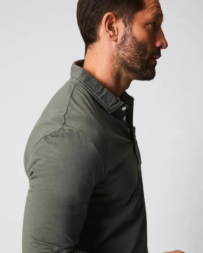 Men Long Sleeve Pensacola Polo Washed Grey Billy Reid Polos Tees and Henleys