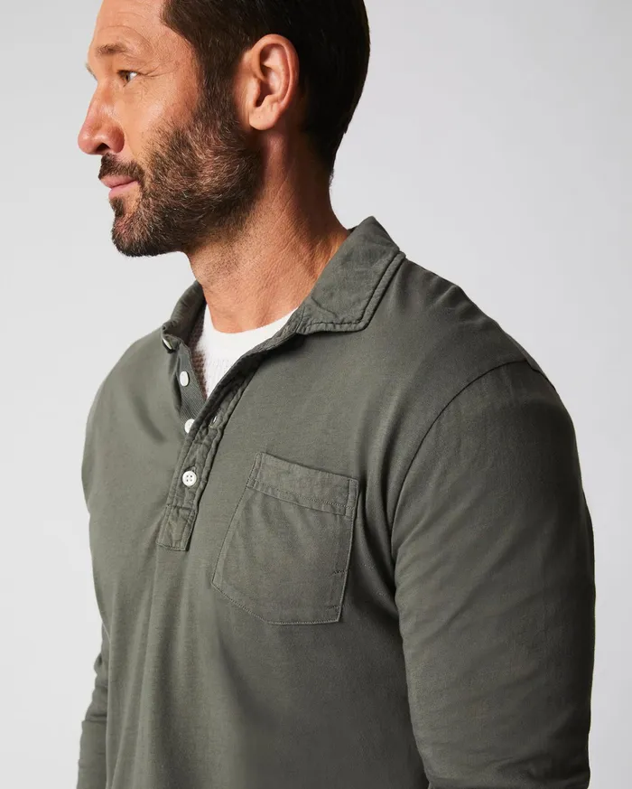 Men Long Sleeve Pensacola Polo Washed Grey Billy Reid Polos Tees and Henleys