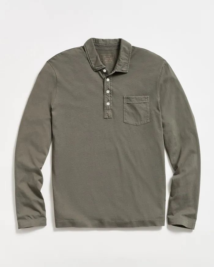Men Long Sleeve Pensacola Polo Washed Grey Billy Reid Polos Tees and Henleys