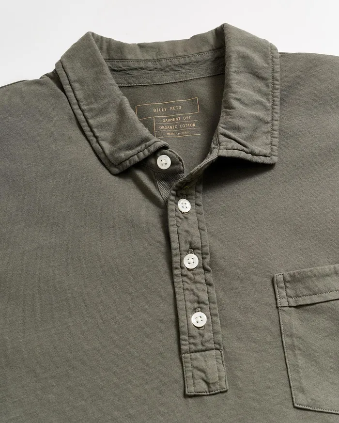 Men Long Sleeve Pensacola Polo Washed Grey Billy Reid Polos Tees and Henleys