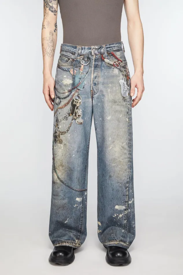Men Loose Fit Trousers 8211 1981M Mid Blue Acne Studios Jeans