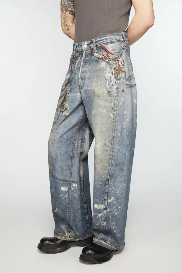 Men Loose Fit Trousers 8211 1981M Mid Blue Acne Studios Jeans