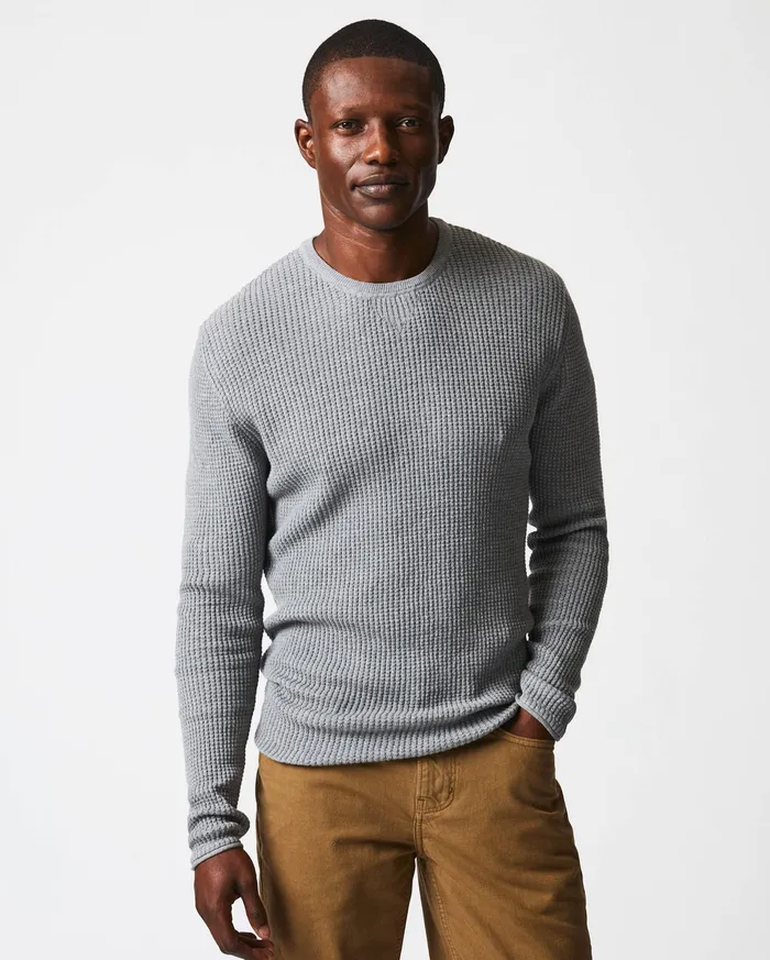 Men Mini Waffle Crew Grey Billy Reid Sweaters and Sweatshirts