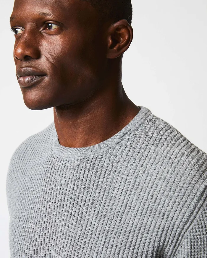 Men Mini Waffle Crew Grey Billy Reid Sweaters and Sweatshirts