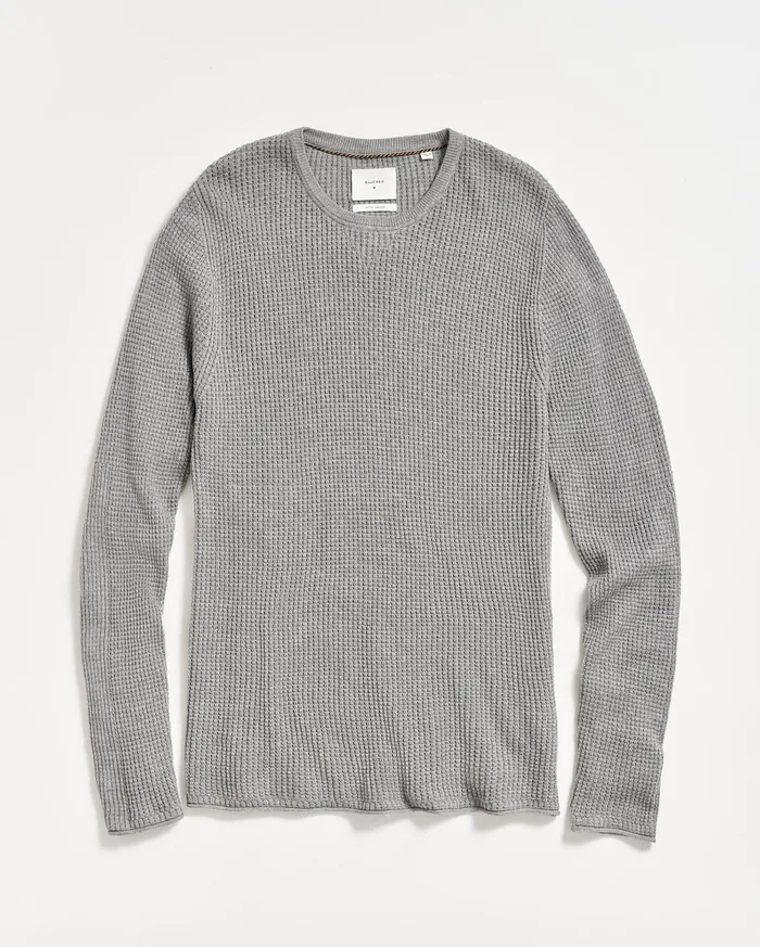 Men Mini Waffle Crew Grey Billy Reid Sweaters and Sweatshirts