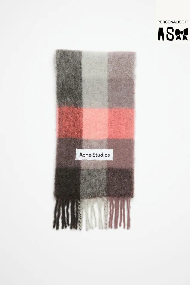 Men Mohair Checked Scarf Mauvebright Pinkanthracite Acne Studios Scarves