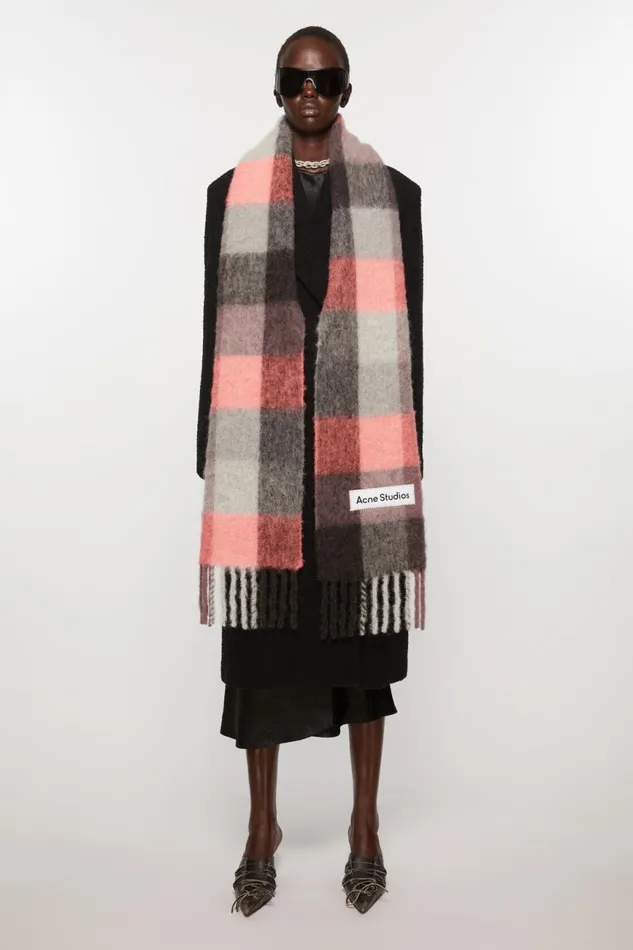 Men Mohair Checked Scarf Mauvebright Pinkanthracite Acne Studios Scarves