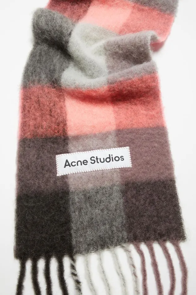 Men Mohair Checked Scarf Mauvebright Pinkanthracite Acne Studios Scarves